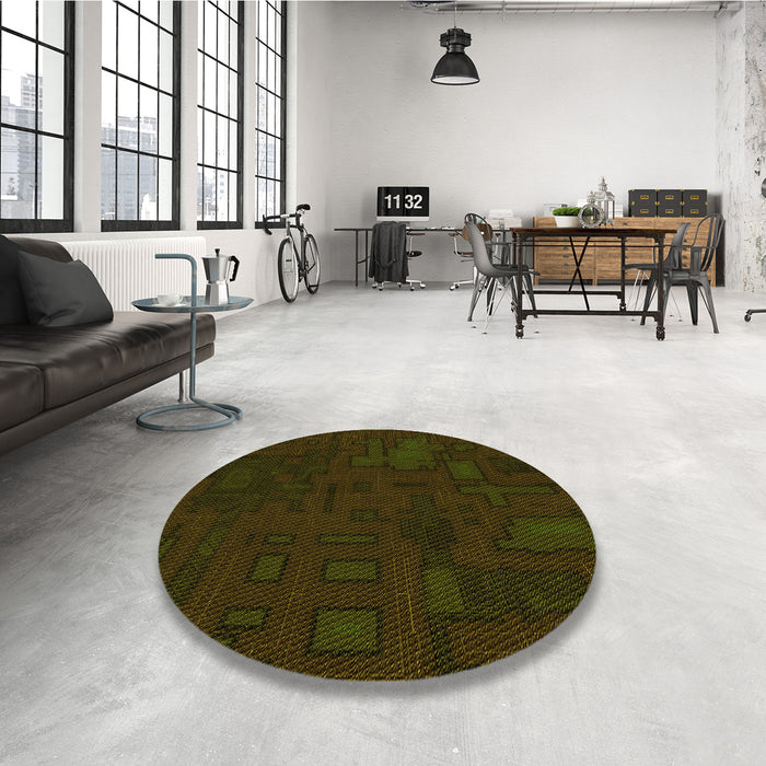 Round Patterned Dark Bronze Brown Rug in a Office, pat3131yw