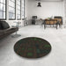 Round Machine Washable Transitional Black Rug in a Office, wshpat3131