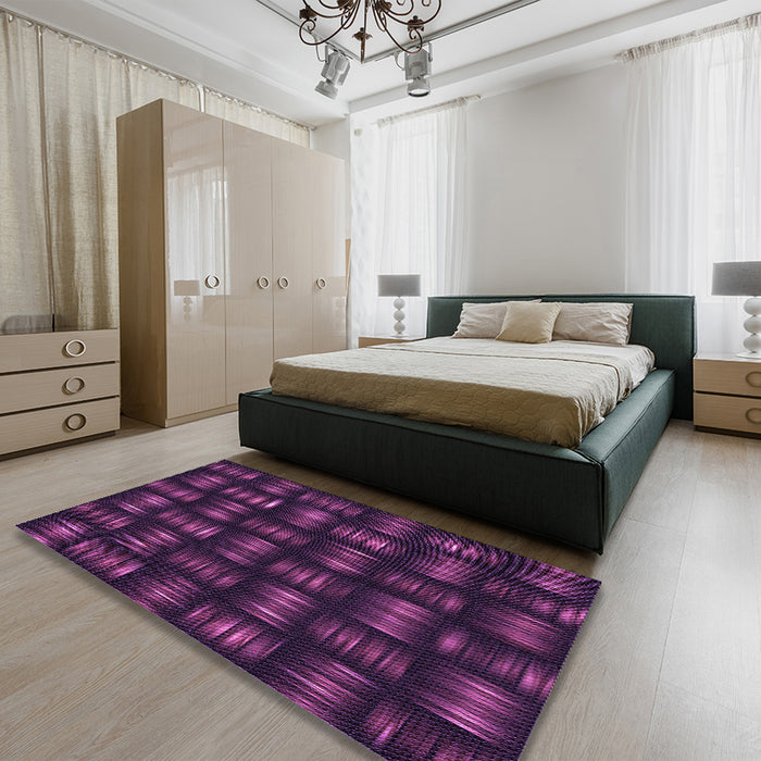 Round Machine Washable Transitional Dark Magenta Purple Rug in a Office, wshpat3132pur