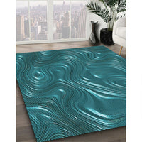 Patterned Dark Turquoise Green Rug, pat3133lblu