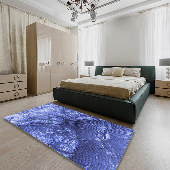 Round Machine Washable Transitional Sky Blue Rug in a Office, wshpat3134blu