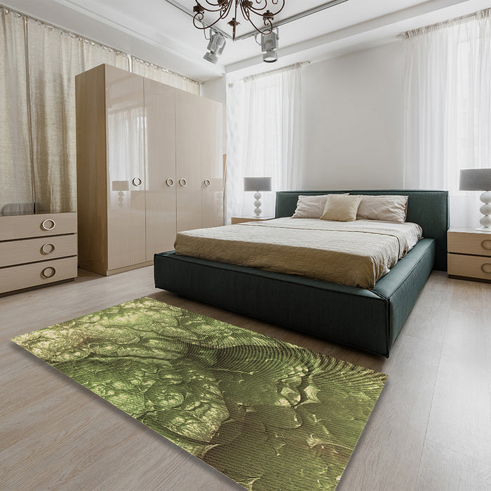 Patterned Green Rug in a Bedroom, pat3134brn