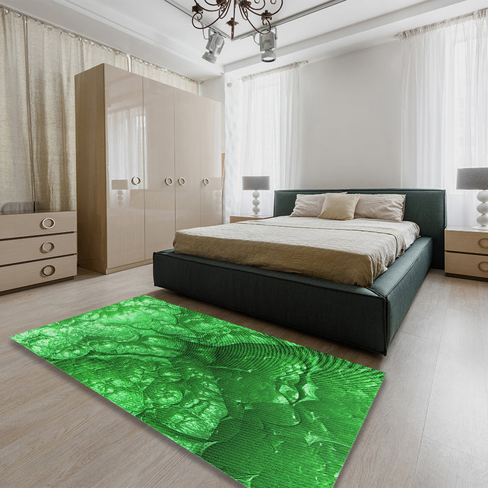 Patterned Green Rug in a Bedroom, pat3134grn