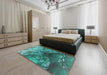 Patterned Turquoise Green Modern Rug in a Bedroom, pat3134