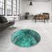 Round Patterned Turquoise Green Modern Rug in a Office, pat3134