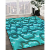 Patterned Dark Cyan Green Rug, pat3135lblu