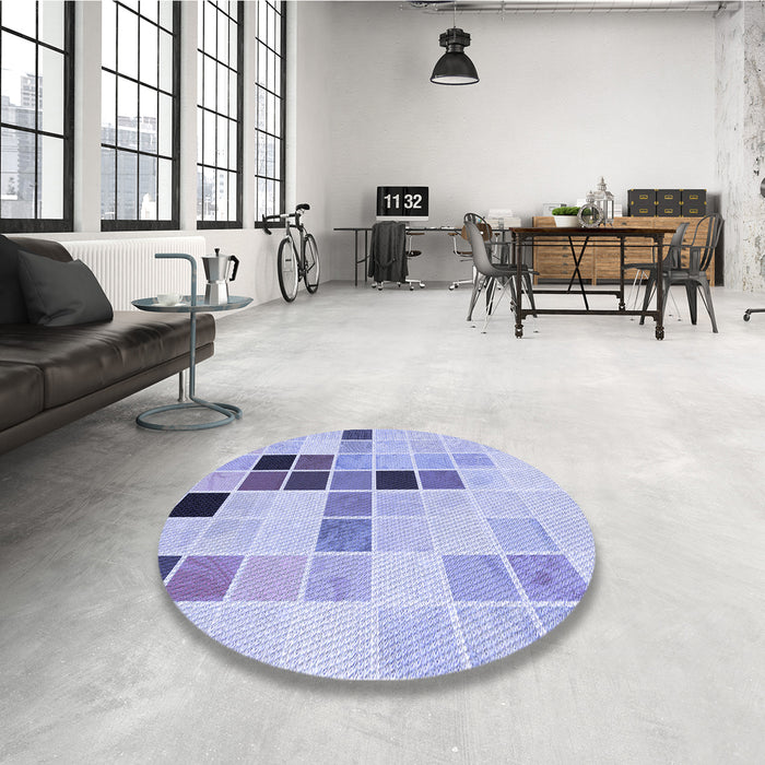 Round Patterned Periwinkle Purple Rug in a Office, pat3136blu
