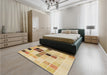 Patterned Brown Gold Rug in a Bedroom, pat3136brn