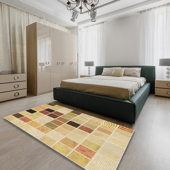 Patterned Brown Gold Rug in a Bedroom, pat3136brn