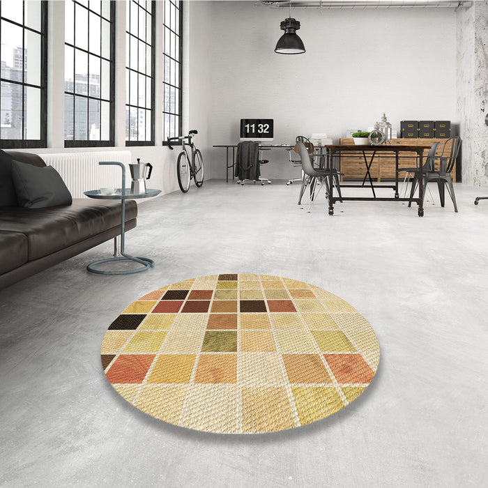 Round Patterned Brown Gold Rug in a Office, pat3136brn