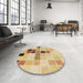 Round Patterned Brown Gold Rug in a Office, pat3136brn