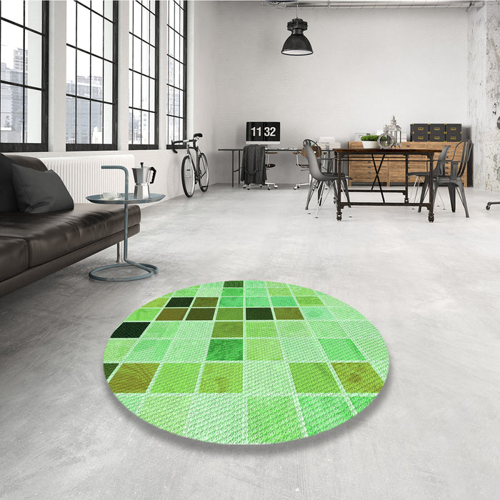 Round Patterned Jade Green Rug in a Office, pat3136grn