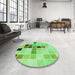 Round Patterned Jade Green Rug in a Office, pat3136grn