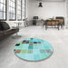 Round Patterned Deep-Sea Green Rug in a Office, pat3136lblu