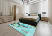 Patterned Deep-Sea Green Rug in a Bedroom, pat3136lblu