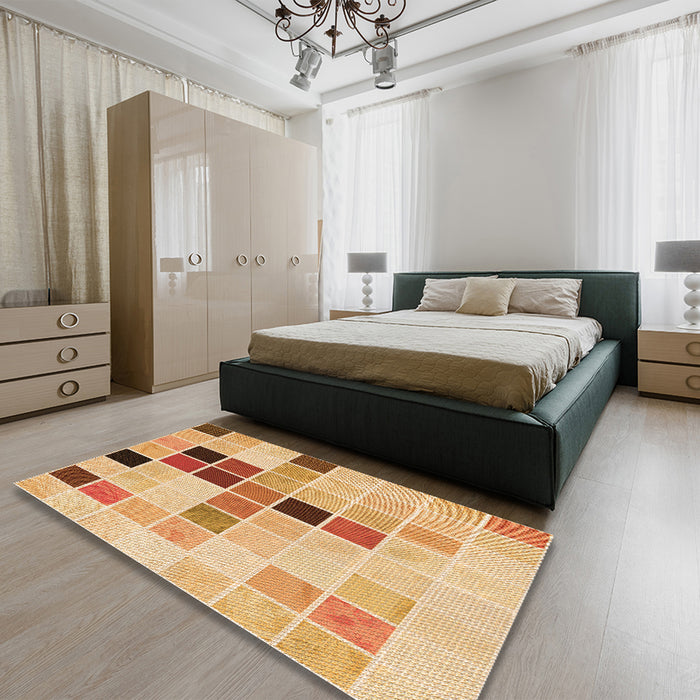 Patterned Orange Rug in a Bedroom, pat3136org