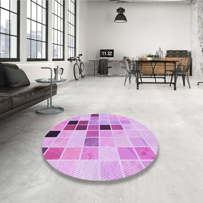 Round Patterned Blossom Pink Rug in a Office, pat3136pur