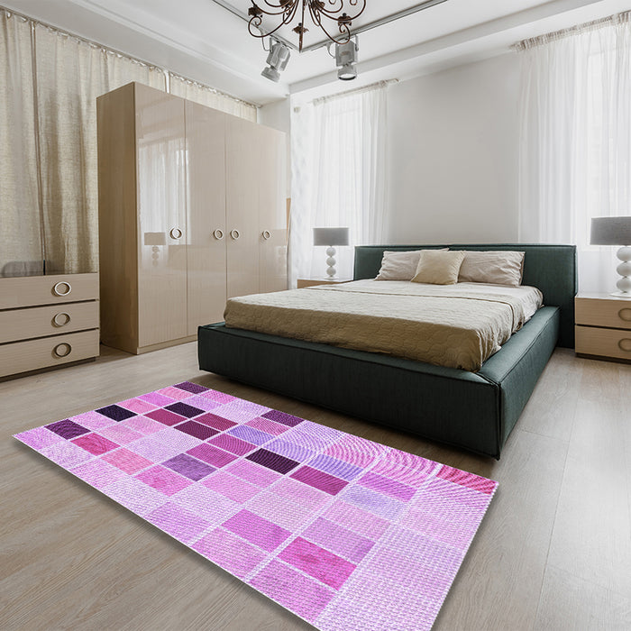 Patterned Blossom Pink Rug in a Bedroom, pat3136pur