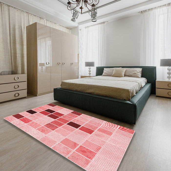 Round Machine Washable Transitional Pink Rug in a Office, wshpat3136rd