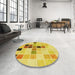 Round Patterned Bold Yellow Rug in a Office, pat3136yw