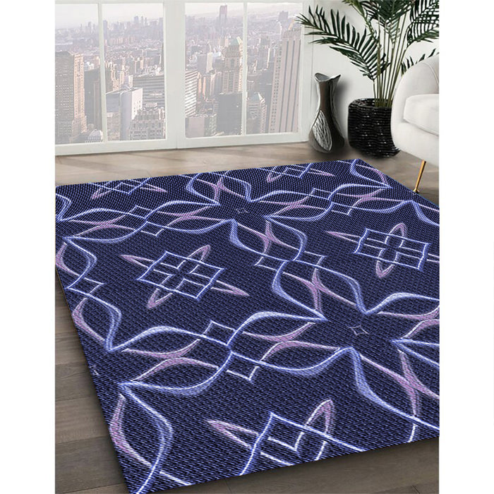 Patterned Night Blue Rug in Family Room, pat3137blu
