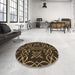 Round Patterned Midnight Gray Rug in a Office, pat3137brn