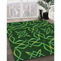 Patterned Dark Forest Green Rug, pat3137grn