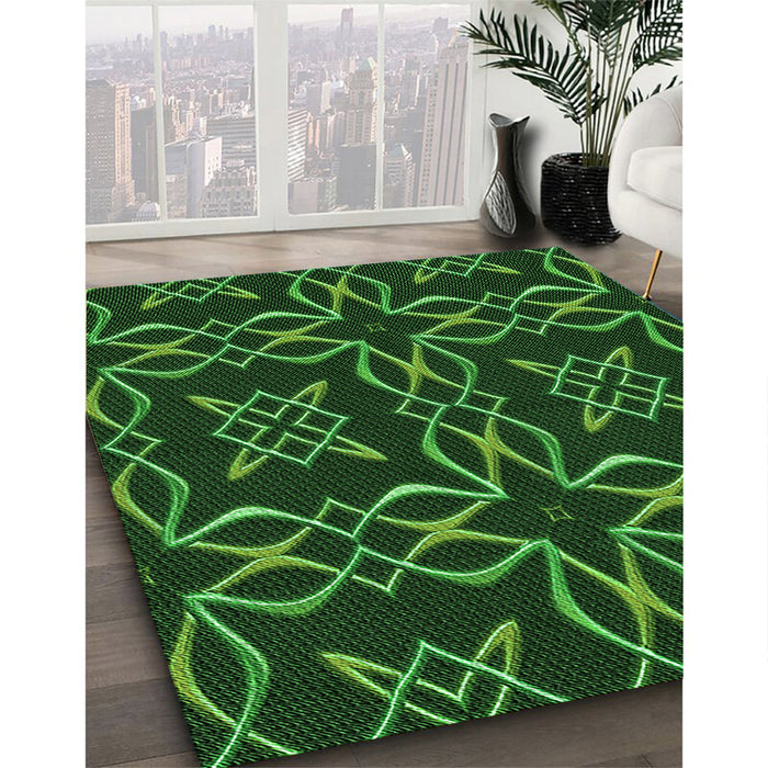 Patterned Dark Forest Green Rug in Family Room, pat3137grn