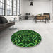 Round Patterned Dark Forest Green Rug in a Office, pat3137grn