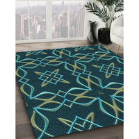 Patterned Deep-Sea Green Rug, pat3137lblu