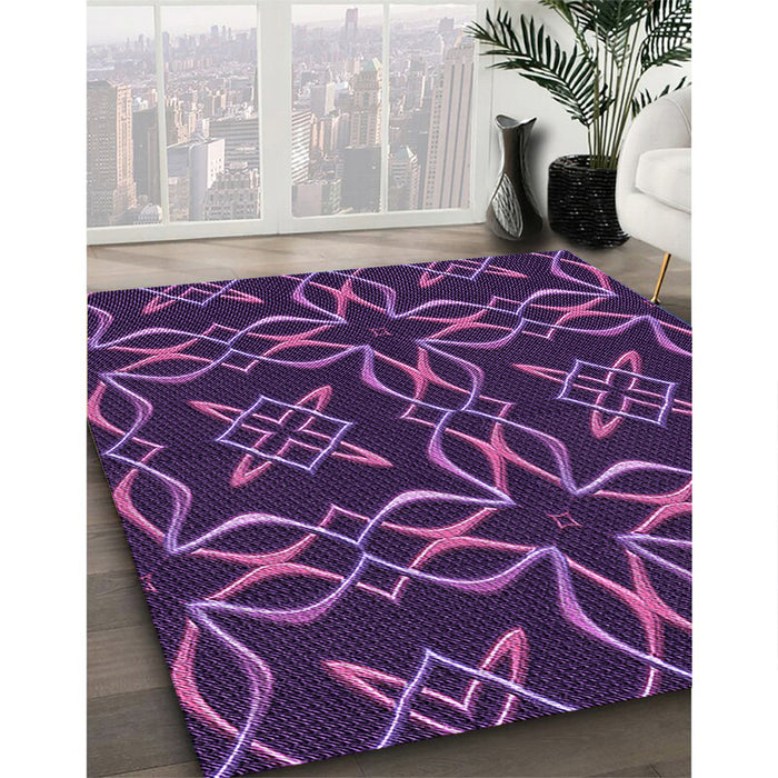 Patterned Dark Orchid Purple Rug in Family Room, pat3137pur