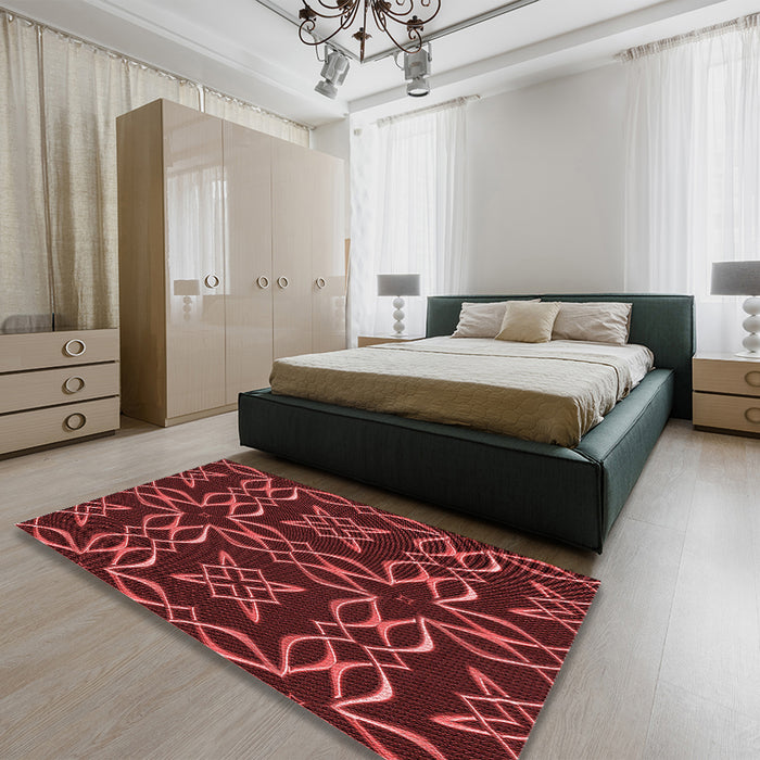 Patterned Red Rug in a Bedroom, pat3137rd