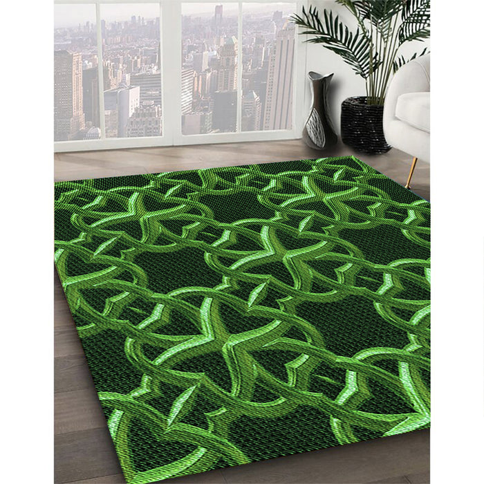 Patterned Dark Lime Green Rug in Family Room, pat3138grn