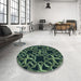 Round Patterned Deep Teal Green Rug in a Office, pat3138lblu