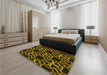 Patterned Black Brown Rug in a Bedroom, pat3138yw