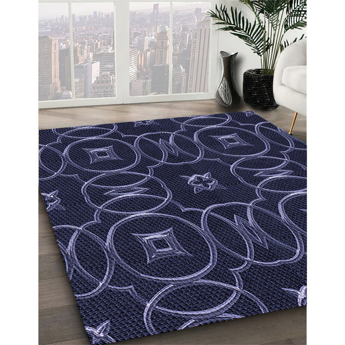 Patterned Deep Periwinkle Purple Rug in Family Room, pat3139blu