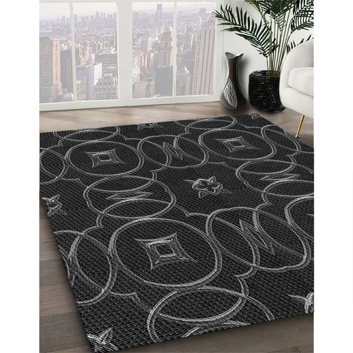 Patterned Black Rug in Family Room, pat3139gry