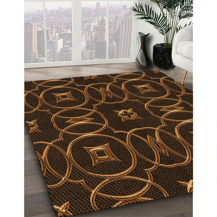 Patterned Mahogany Brown Rug in Family Room, pat3139org