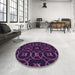 Round Patterned Deep Purple Rug in a Office, pat3139pur