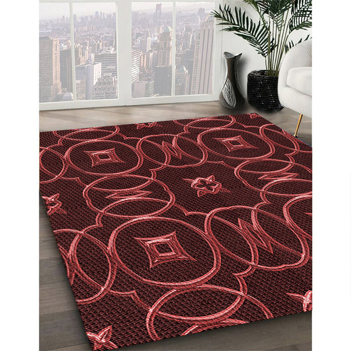 Machine Washable Transitional Fire Brick Red Rug in a Family Room, wshpat3139rd