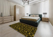 Patterned Dark Bronze Brown Rug in a Bedroom, pat3139yw