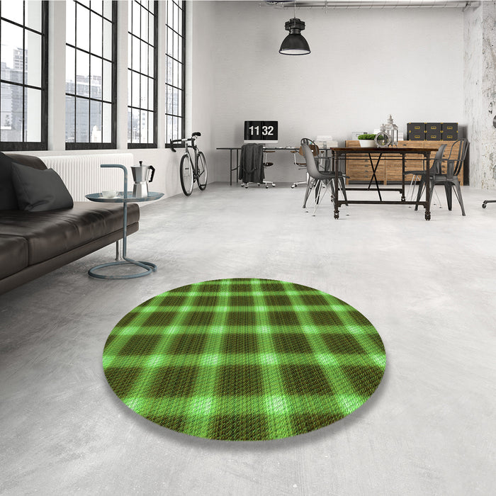 Round Patterned Army Green Rug in a Office, pat3140grn