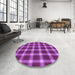 Round Patterned Dark Magenta Purple Rug in a Office, pat3140pur