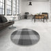 Round Patterned Gunmetal Gray Rug in a Office, pat3141gry