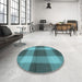 Round Patterned Deep-Sea Green Rug in a Office, pat3141lblu
