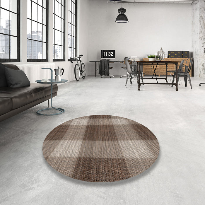 Round Machine Washable Transitional Light French Beige Brown Rug in a Office, wshpat3141