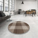 Round Machine Washable Transitional Light French Beige Brown Rug in a Office, wshpat3141