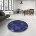 Round Patterned Royal Blue Rug in a Office, pat3142blu