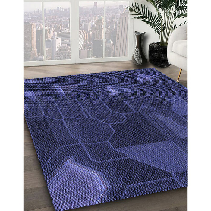 Patterned Royal Blue Rug in Family Room, pat3142blu