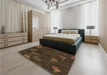 Patterned Saddle Brown Rug in a Bedroom, pat3142brn